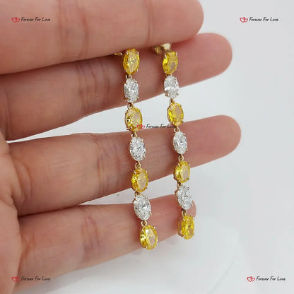 Yellow & White Lab Diamond Dangle Earrings – 7 Carat Oval Cut Forever For Love