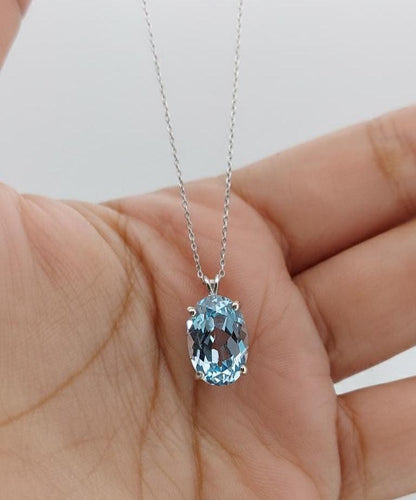 Aquamarin Anhänger Halskette 14K Massives Weißgold Für Damen Oval Geformte Aquamarin Halskette Anhänger, März Geburtsstein Halskette.