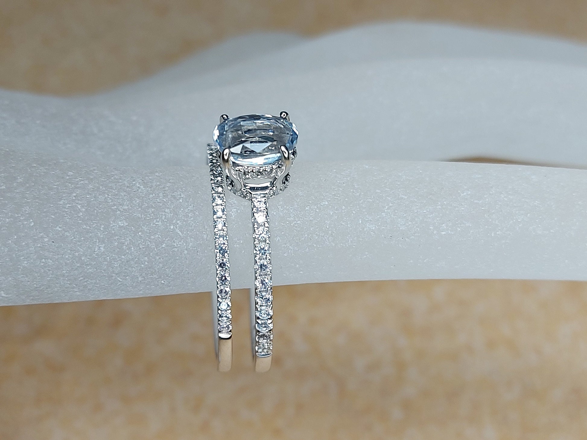 1.6 Ct Oval White Diamond, Sapphire Engagement Ring