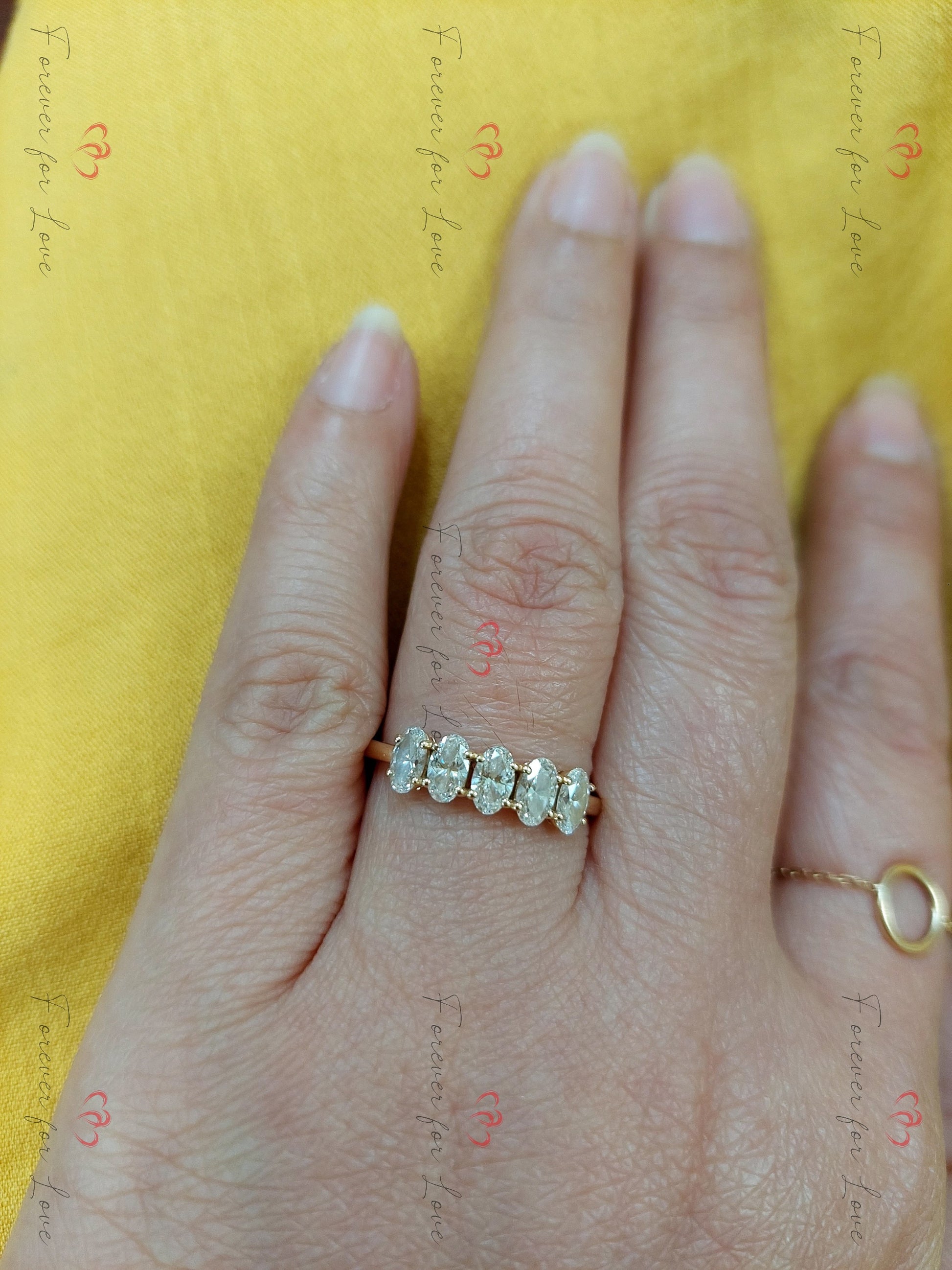 Oval Lab Grown Diamond Wedding Band, Anniversary Band for her, Five stone Half Eternity Band, Oval Stackable Matching Band Gift for her.
