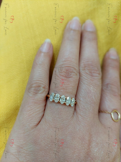 Oval Lab Grown Diamond Wedding Band, Anniversary Band for her, Five stone Half Eternity Band, Oval Stackable Matching Band Gift for her.