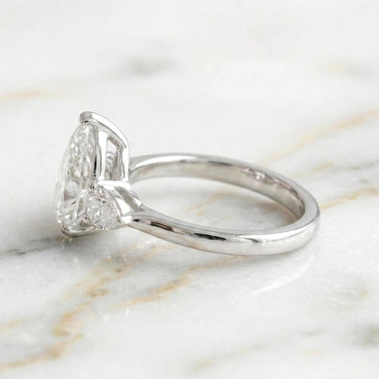 2.5 Ct IGI Certified Pear Lab Diamond Three Stone Engagement Ring