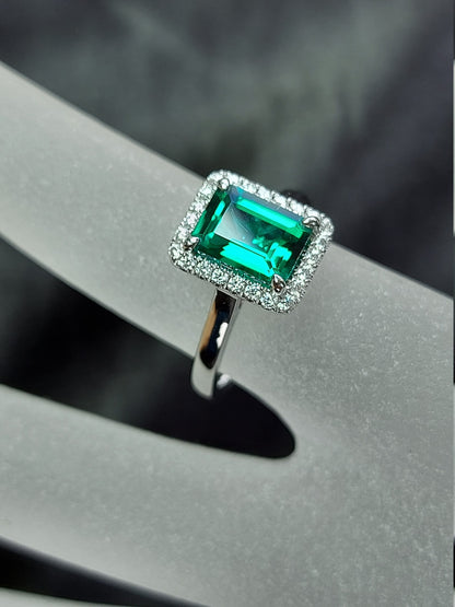 1.5 Ct Emerald Diamond, Emerald Halo Engagement Ring