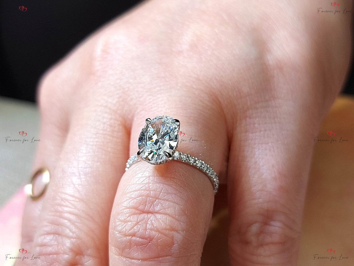 2 Ct Oval Lab Diamond Engagement Ring with Accents Oval cut 1Ct Moissanite Brilliant Cut engagement ring in 935 Argentium Silver — custom handcrafted by Forever For Love