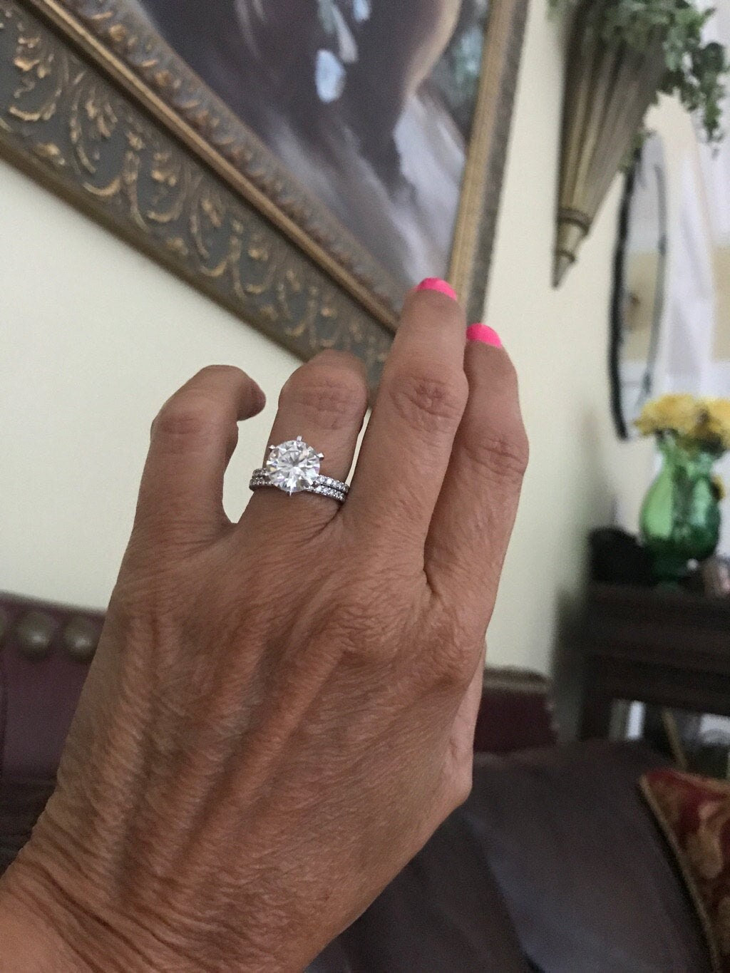 4 Ct Round Natural Diamond, Moissanite Engagement Ring