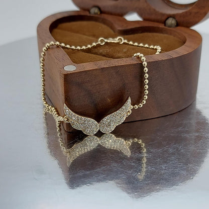 14k Gold Diamant Flügel Armband, Massives Gold Flügel Charm Armband, Diamant Flügel Armband, Gold Diamant Armband, Perfektes Geschenk