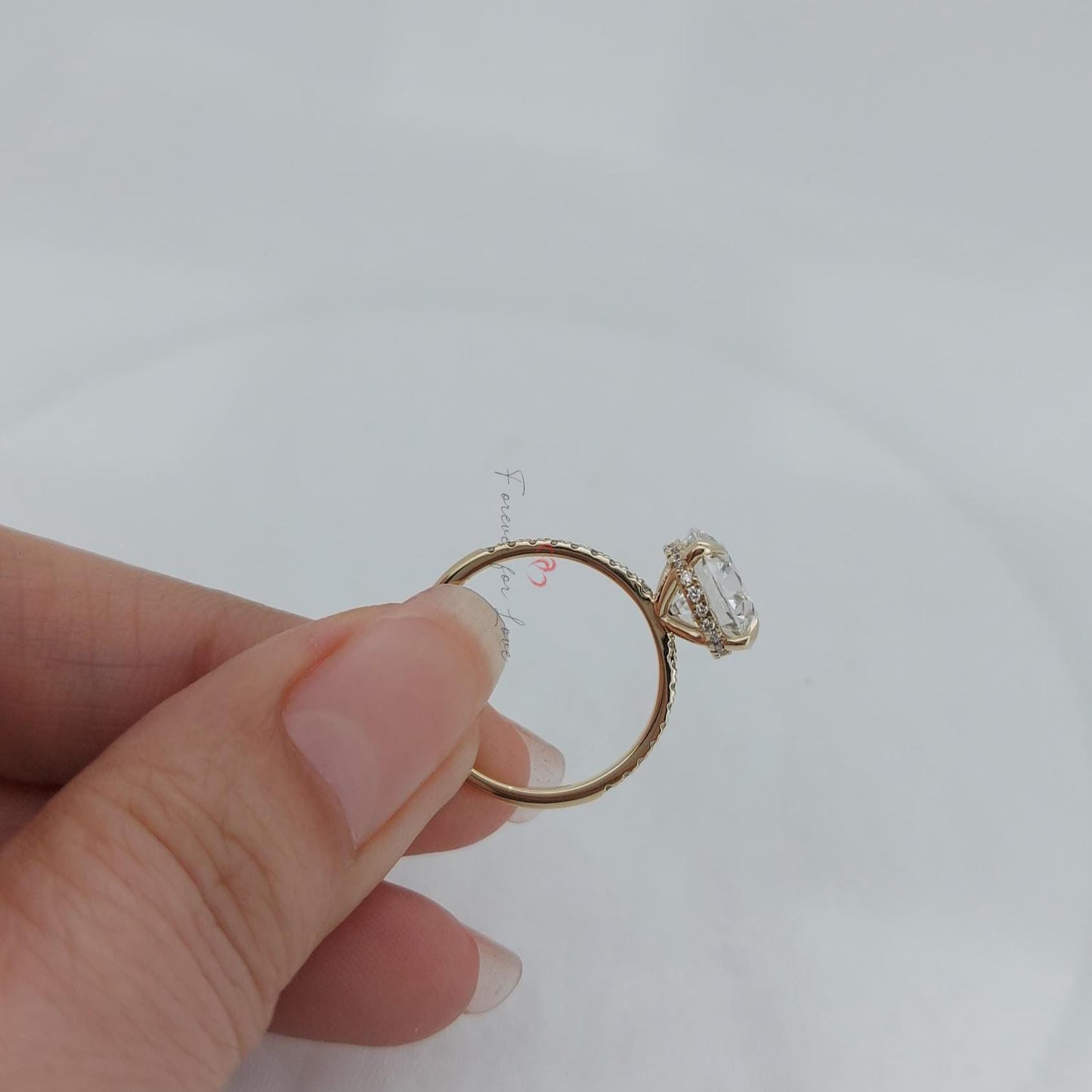 3 Ct Round Lab Diamond Hidden Halo Engagement Ring Round cut 1Ct Moissanite Brilliant Cut engagement ring in 935 Argentium Silver — custom handcrafted by Forever For Love