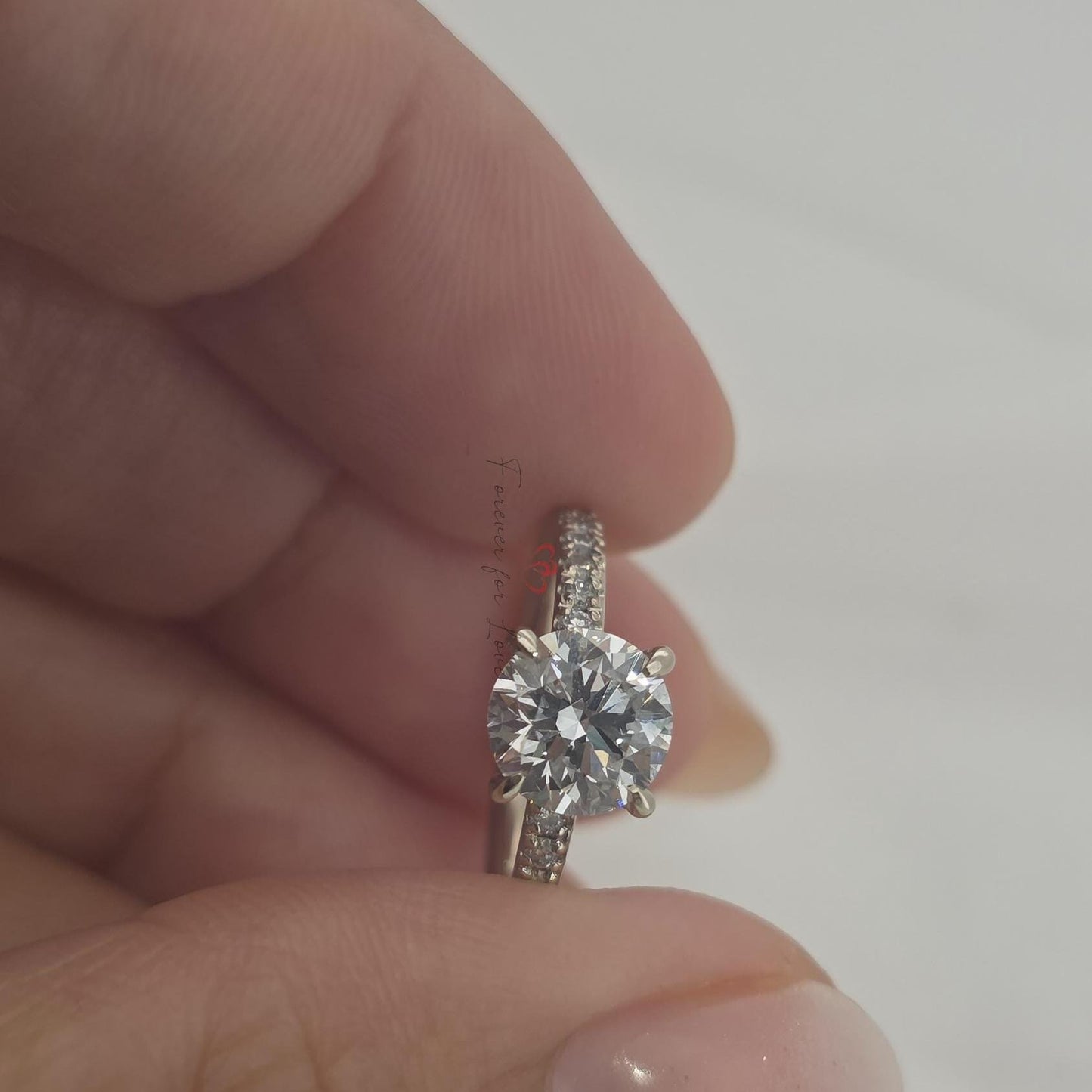 1 Ct IGI Certified Round Lab Diamond Solitaire Engagement Ring Round cut 1Ct Moissanite Brilliant Cut engagement ring in 935 Argentium Silver — custom handcrafted by Forever For Love