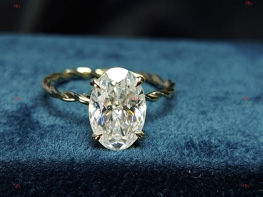 3 Ct Oval Diamond, Moissanite Hidden Halo Engagement Ring