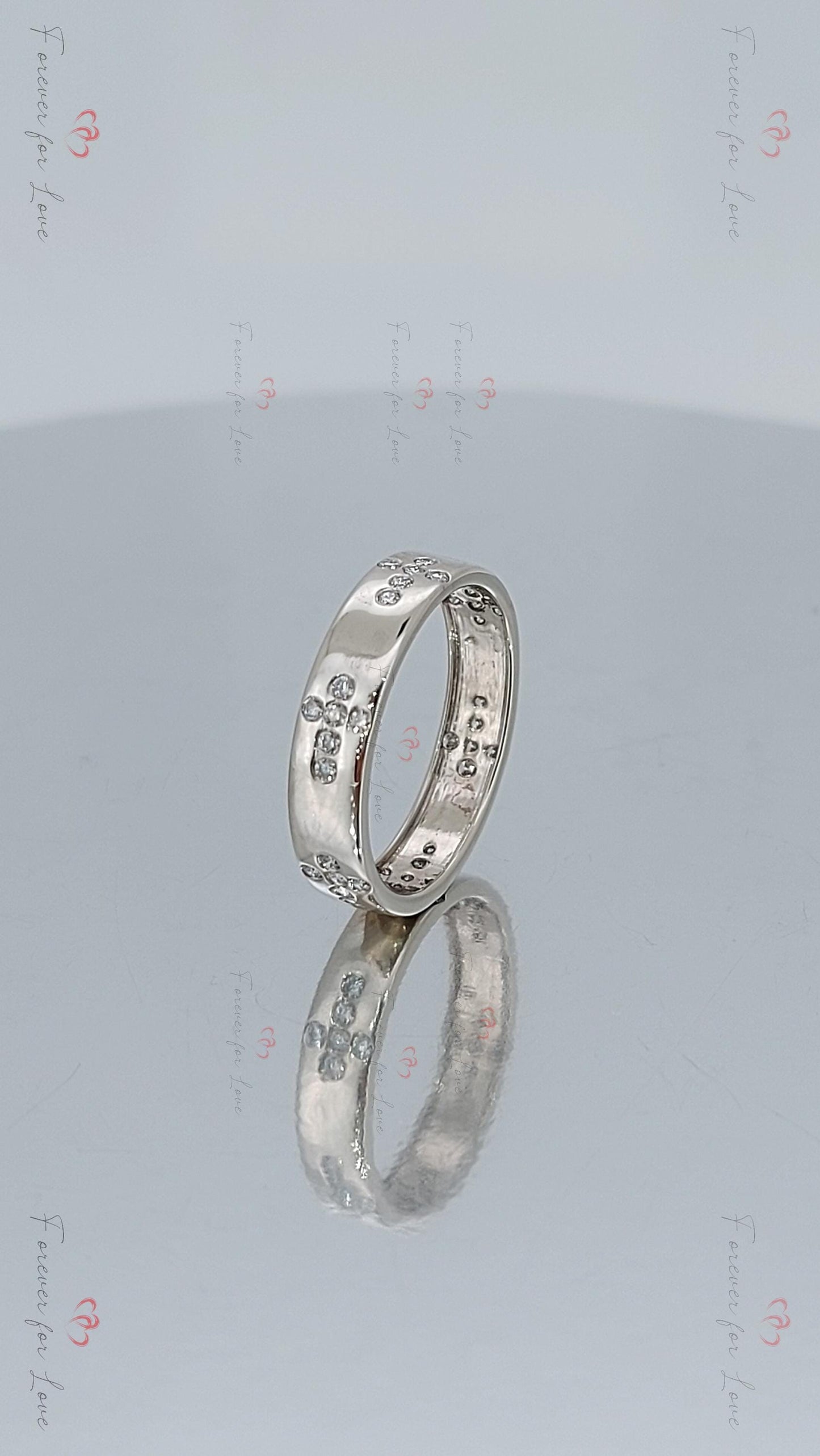 Round Diamond Full Eternity Band Round cut Moissanite Brilliant Cut engagement ring in 935 Argentium Silver — custom handcrafted by Forever For Love