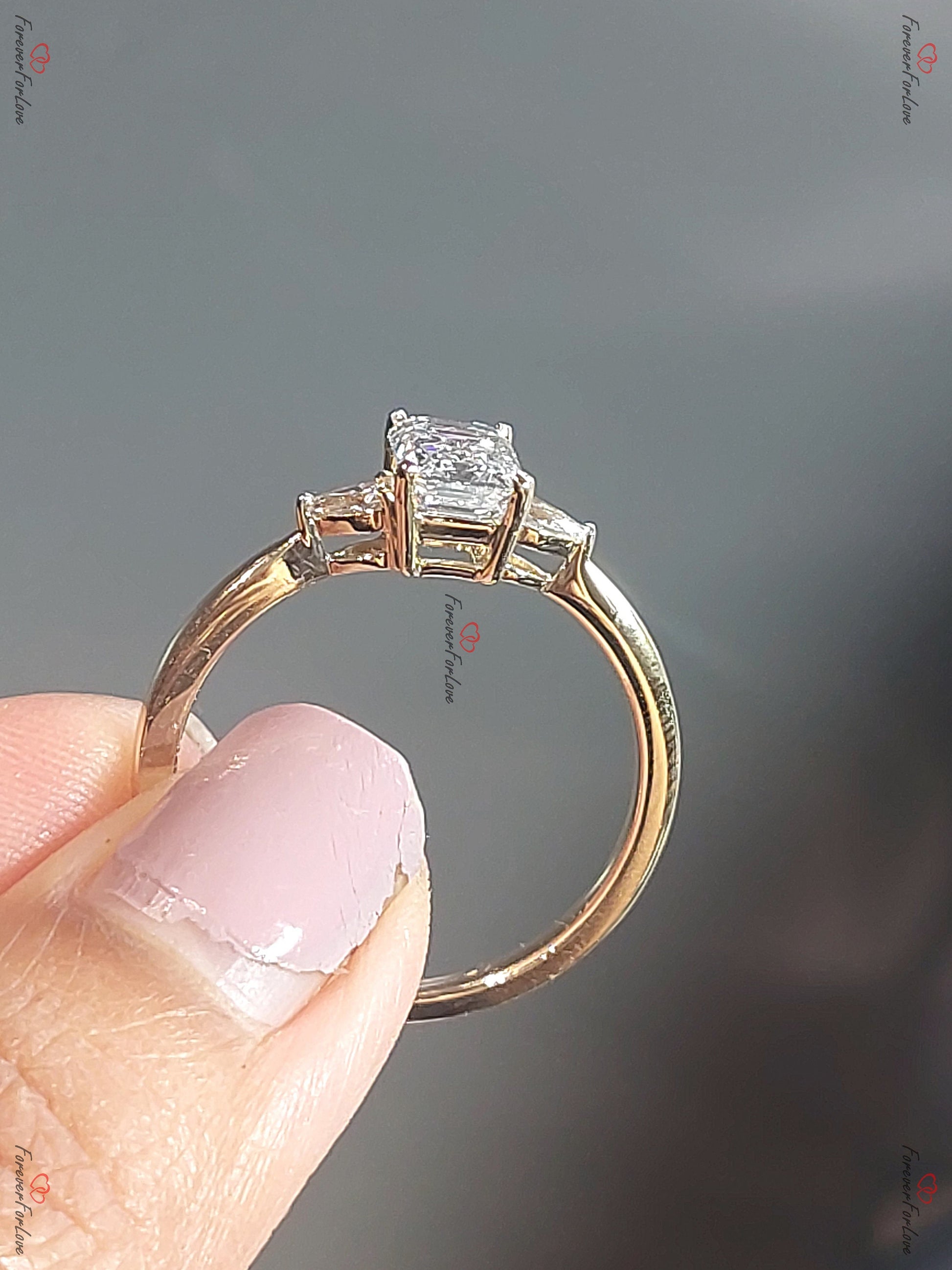 Emerald Lab Diamond, Emerald Three Stone Engagement Ring