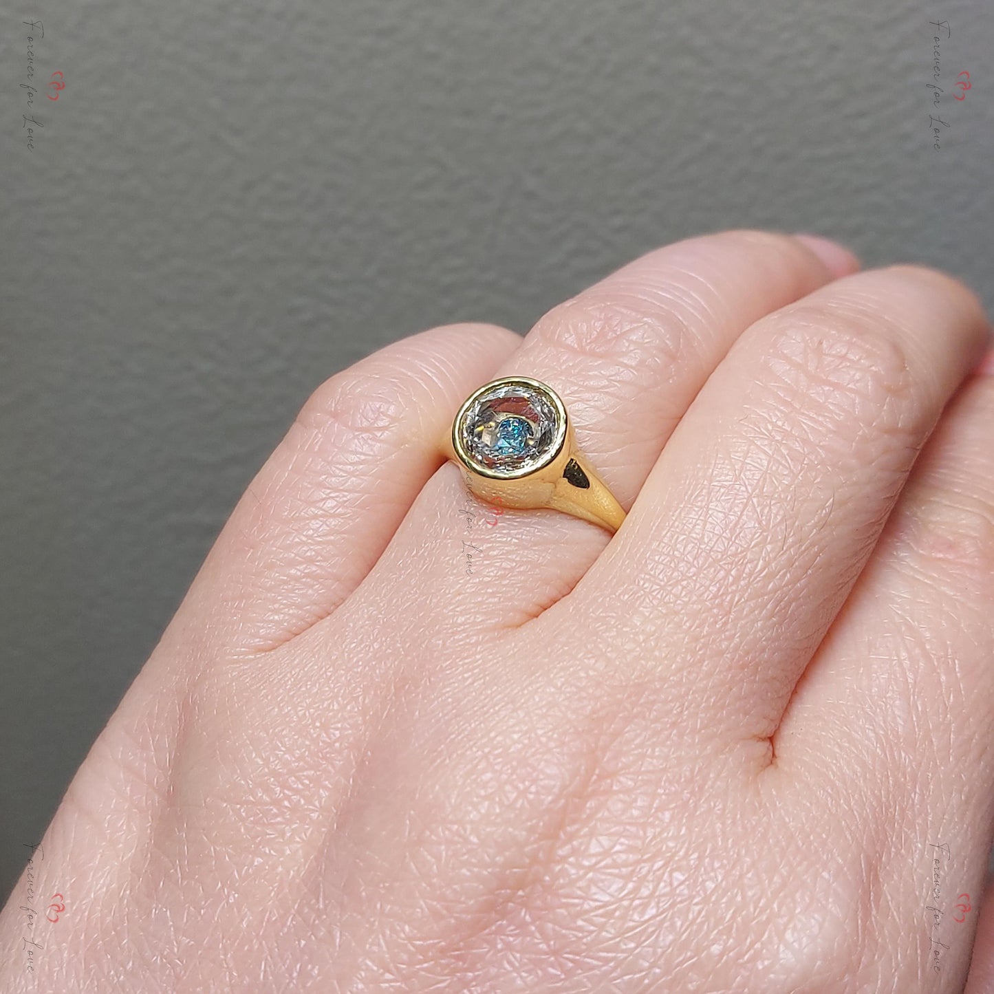 1.5 Ct IGI Certified Rose-Cut Lab Diamond Bezel Engagement Ring Round cut 1Ct Moissanite Brilliant Cut engagement ring in 935 Argentium Silver — custom handcrafted by Forever For Love