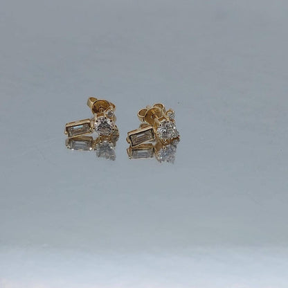 14k Gold Teddy Cluster Ohrringe, Baguette- und runde Diamanten, Labordiamant-Ohrstecker, im Labor gezüchteter Diamant, Ohrstecker aus massivem Gold, perfektes Geschenk