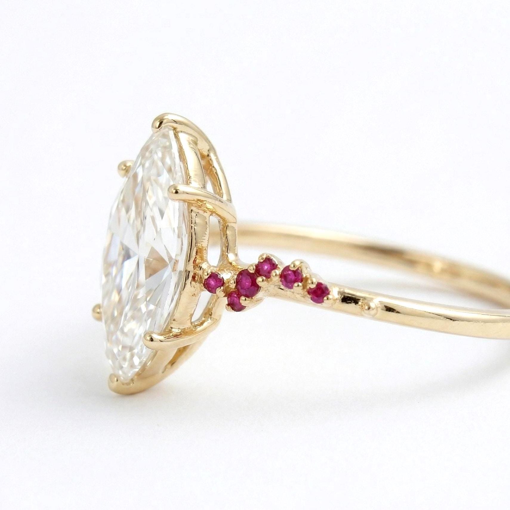 3.25 Ct IGI Certified Marquise Lab Diamond, Ruby Engagement Ring