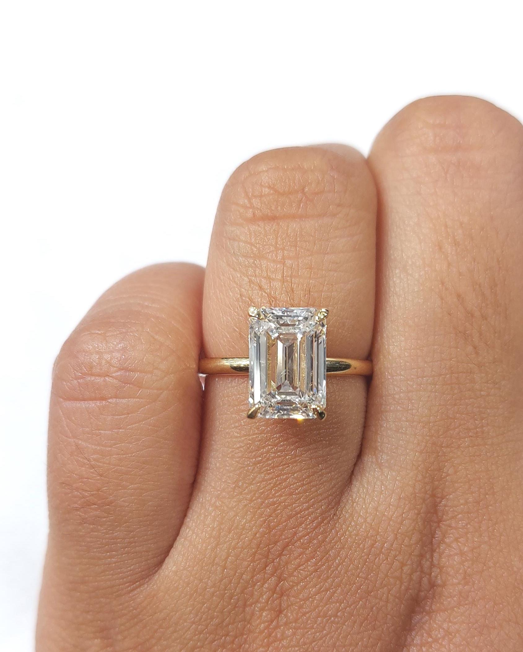 Emerald Diamond Ring E, VVS2 IGI Certified Engagement Diamond Ring for Anniversary Gift Genuine Diamond Ring for Her Perfect Gift