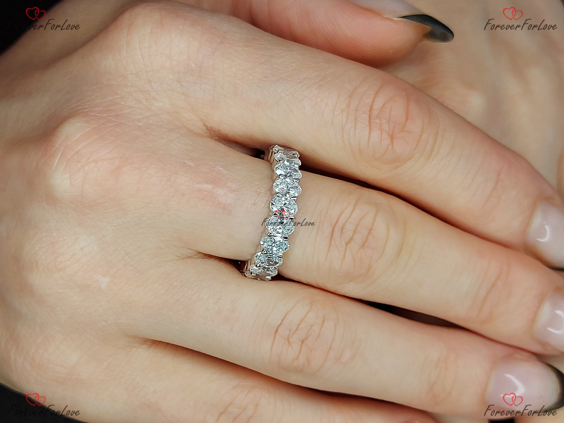 Oval Diamond Lab Grown Full Eternity Band Certified Oval Diamond Band Platinum Full Eternity Wedding Ring sharing Prong Diamond Band