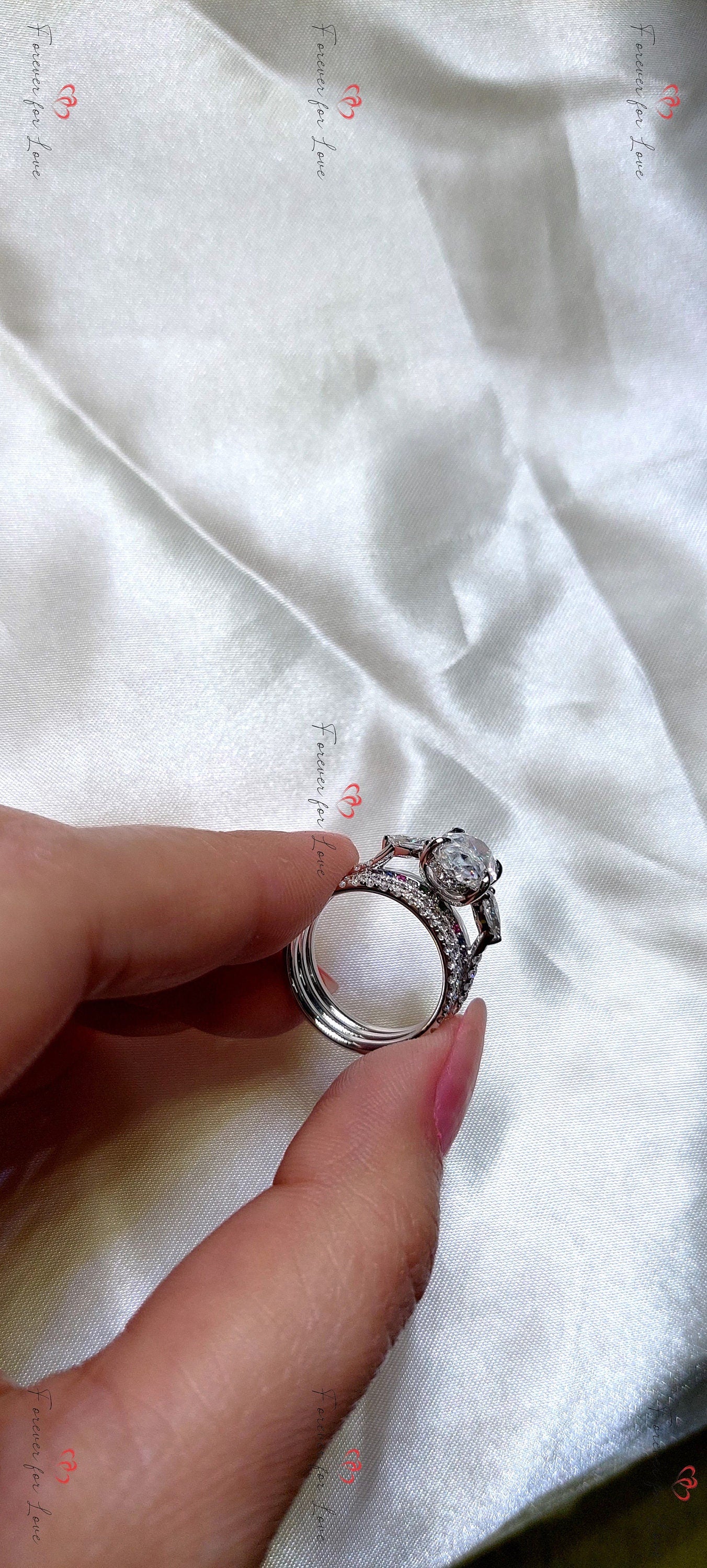 3 Ct Oval Moissanite Eternity Band Oval cut Moissanite Brilliant Cut engagement ring in 935 Argentium Silver — custom handcrafted by Forever For Love