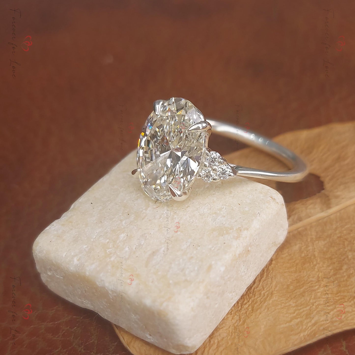 Bague éternité ovale en diamant de laboratoire de 3 carats Oval cut 1Ct Moissanite Taille Brillant engagement ring in Gold or Platinum — custom handcrafted by Forever For Love