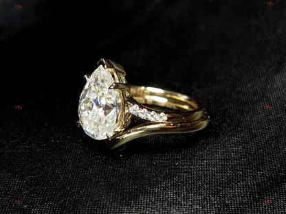 2 Ct Pear Diamond, Moissanite Hidden Halo Engagement Ring