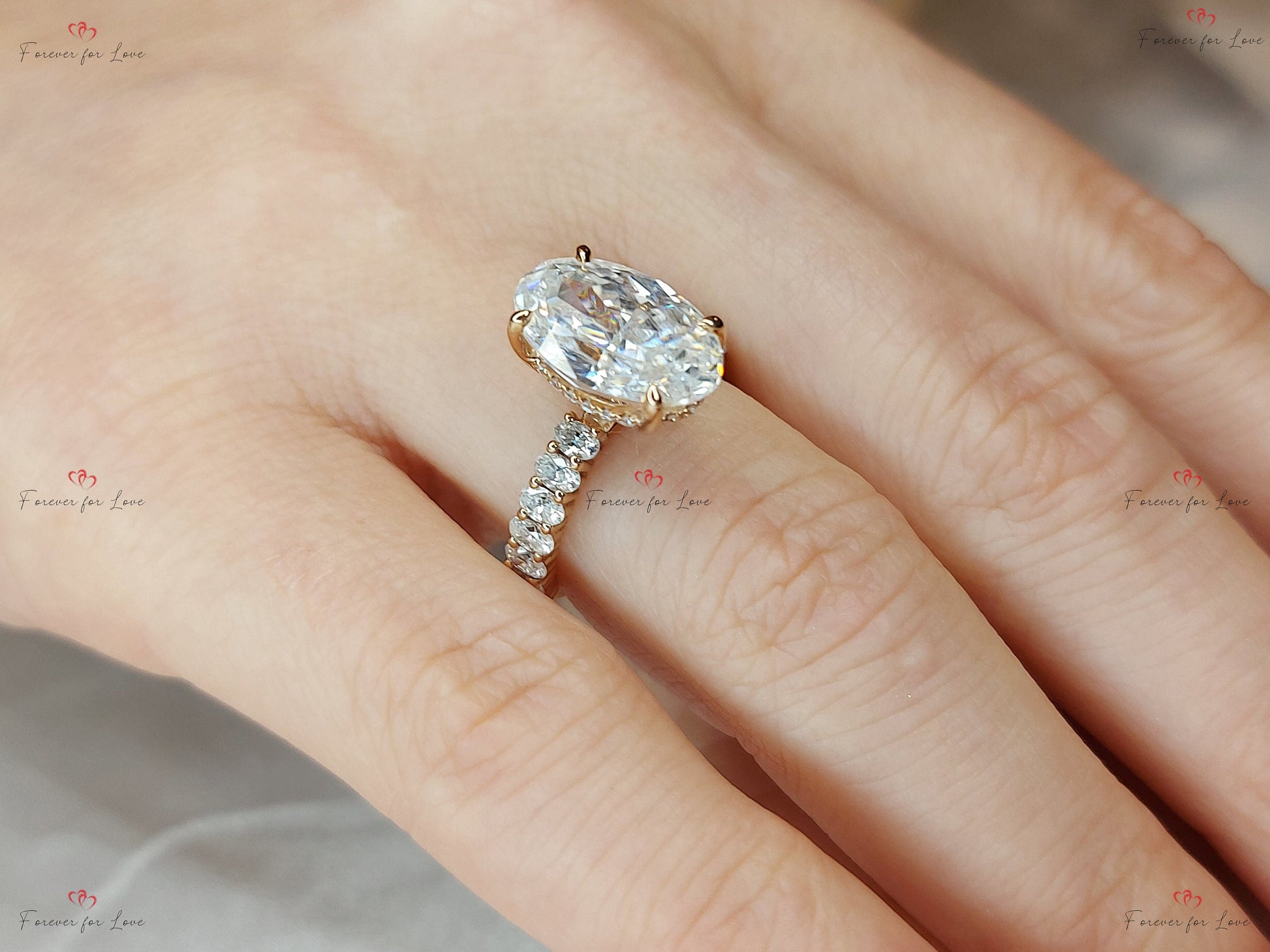 Oval Moissanite Hidden Halo Engagement Ring