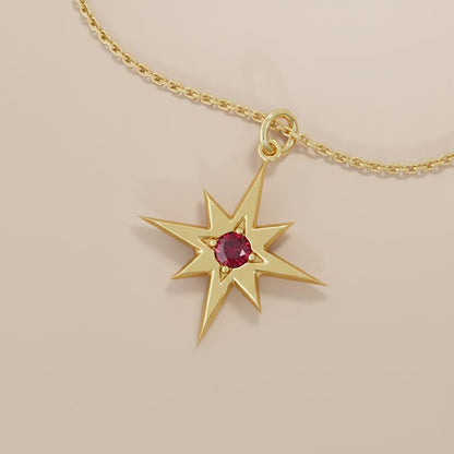 Pendentif étoile du Nord en rubis, collier céleste en or massif 14 carats, délicat pendentif étoile pierre de naissance, cadeau minimaliste pour elle, bijoux étoiles
