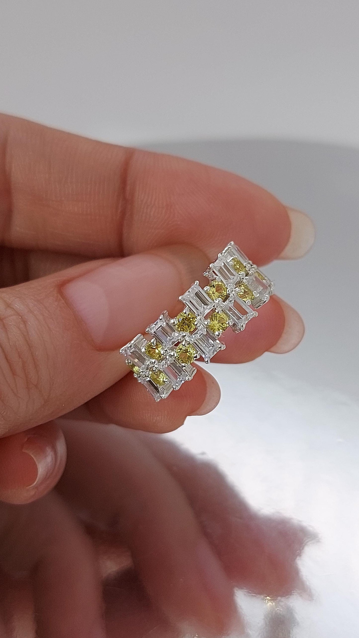 Baguette Labor-Diamant Halb-Eternity-Ring Baguette cut Moissanite engagement ring in 935 Argentium Silber — custom handcrafted by Forever For Love