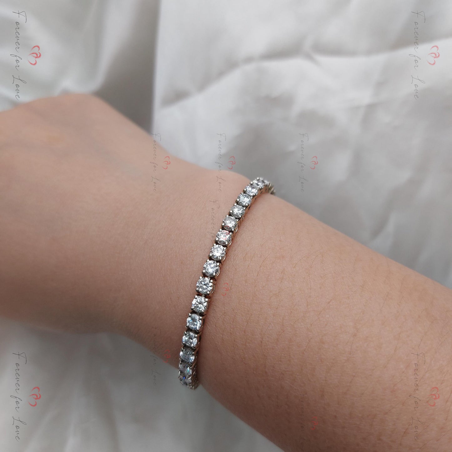 14K White Gold Lab-Created 4-Prong Diamond Elastic Tennis Bracelet 5 CTW E, VS1 birthday gift for Mom Moissanite engagement ring in Gold or Platinum — custom handcrafted by Forever For Love