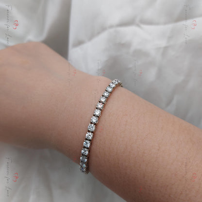 14K White Gold Lab-Created 4-Prong Diamond Elastic Tennis Bracelet 5 CTW E, VS1 birthday gift for Mom