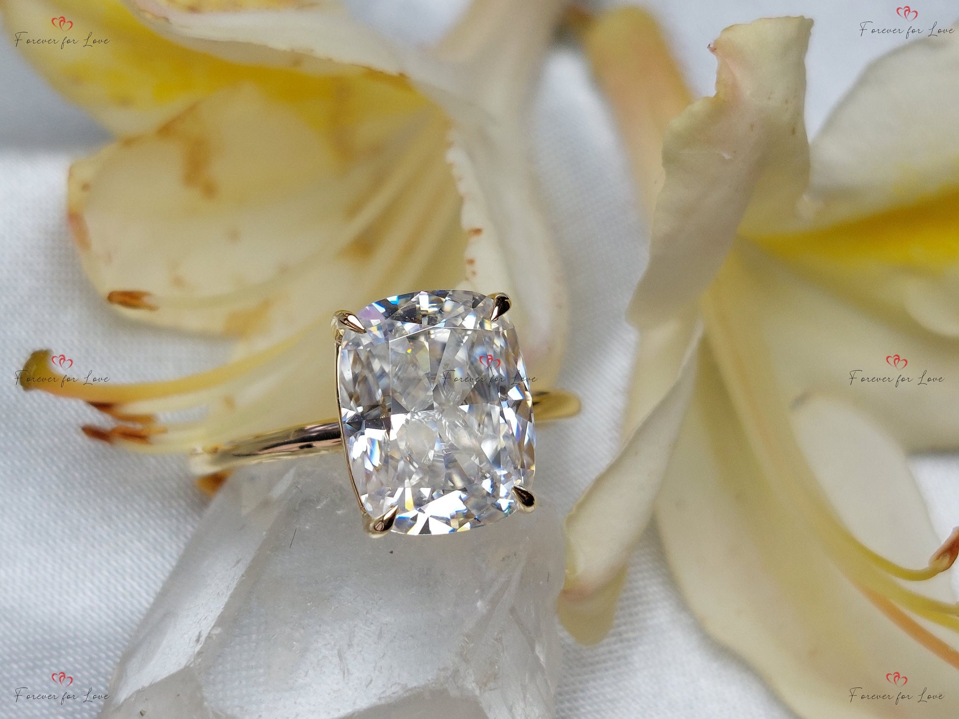 Cushion Moissanite Hidden Halo Engagement Ring
