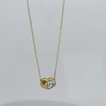 Herzförmige Birnen-Diamantkette, 14k Gelbgold, zierlicher minimalistischer Birnen-Anhänger, Labor-Diamant-Damenkette, besonderes Geschenk für sie.