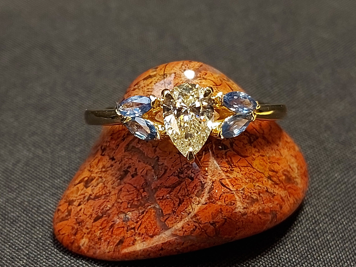 0.8 Ct Pear Natural Diamond with Sapphire Cluster Engagement Ring Pear cut Moissanite engagement ring in Gold or Platinum — custom handcrafted by Forever For Love