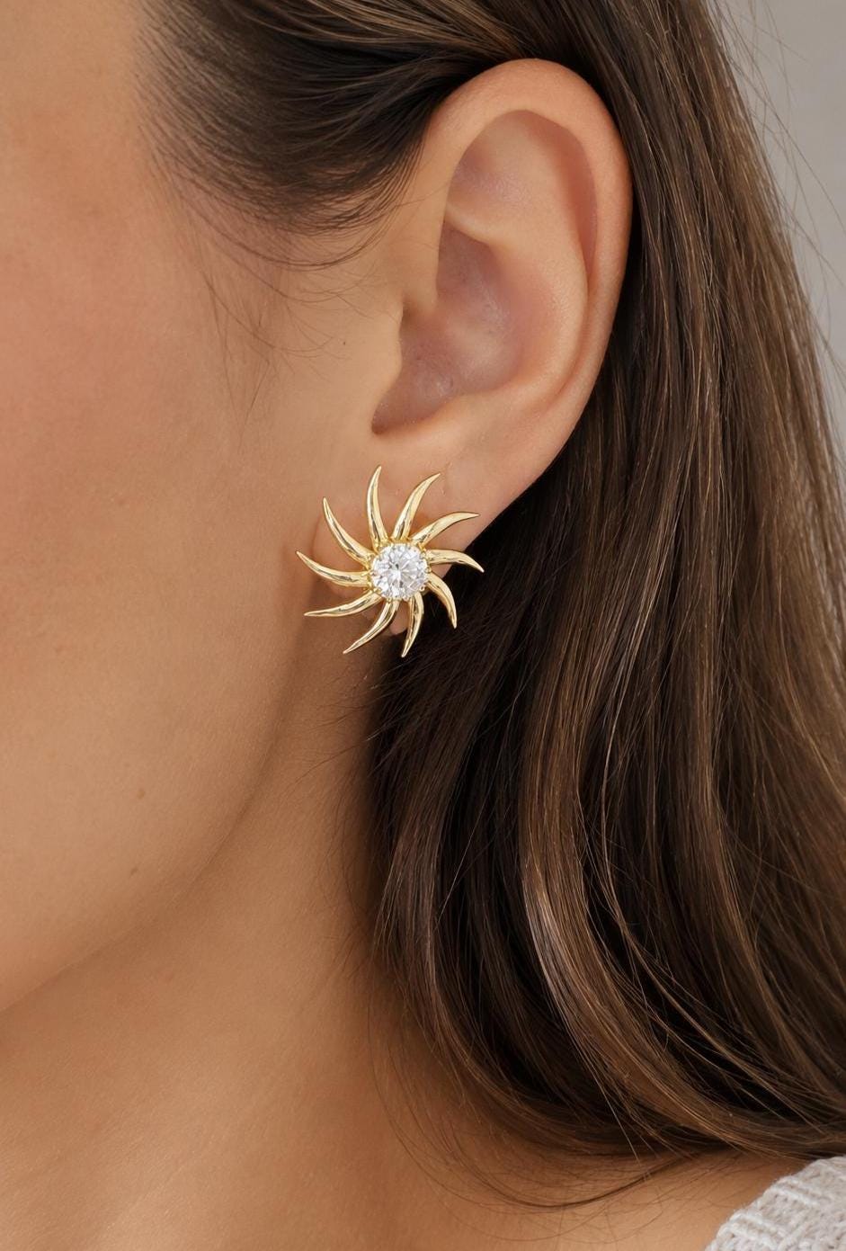 2.00 TCW Round Lab Diamond Sun Burst Earrings, Solid Gold Earrings, Sun burst Everyday Earrings, Lab diamond earrings, Perfect gift Moissanite engagement ring in Gold or Platinum — custom handcrafted by Forever For Love