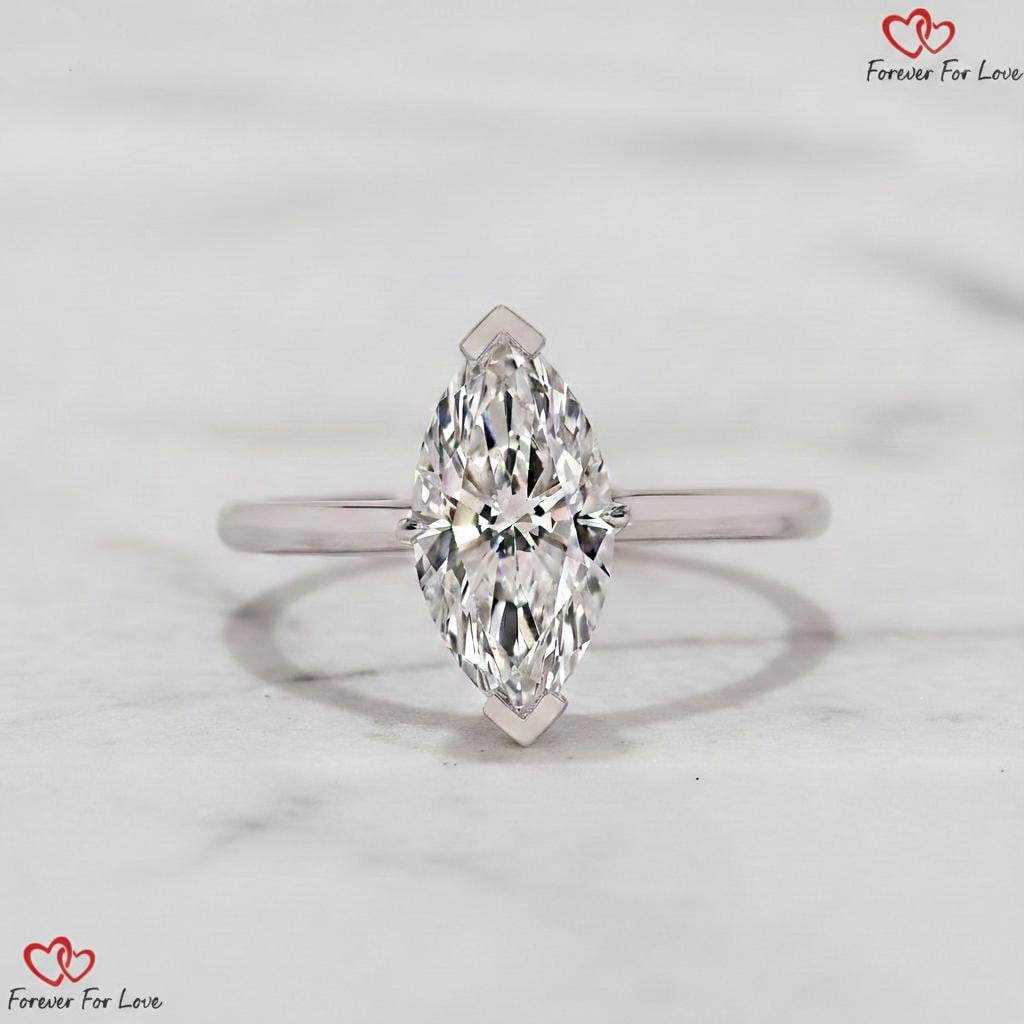 1.5 Ct IGI Certified Marquise Lab Diamond Engagement Ring Marquise cut 1Ct Moissanite Brilliant Cut engagement ring in 935 Argentium Silver — custom handcrafted by Forever For Love