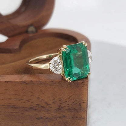 Emerald Diamond, Emerald, Moonstone Engagement Ring