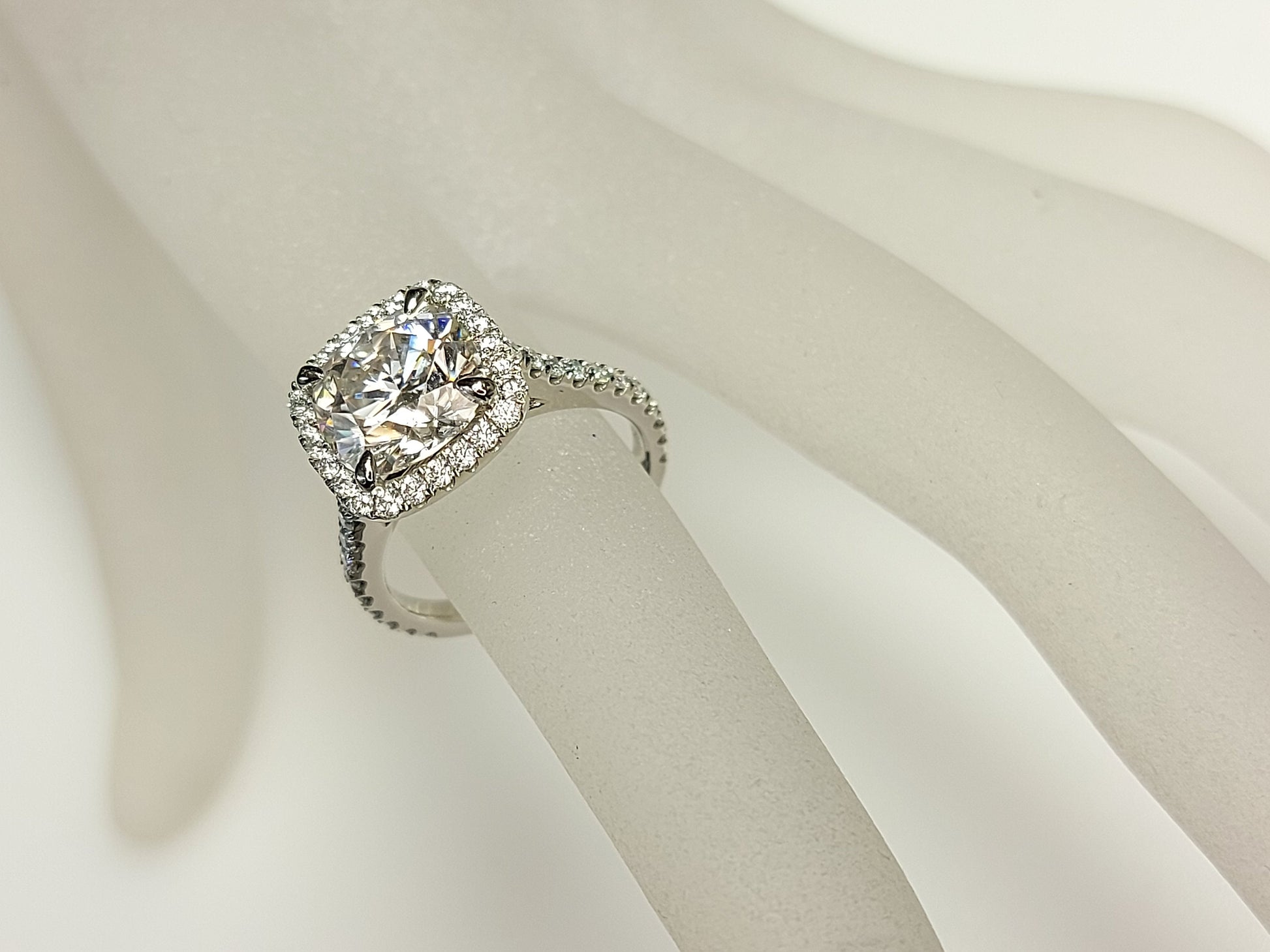 3 Carat Cushion cut Halo Moissanite Engagement Ring 14k White Gold, Genuine UK Hallmark Wedding Ring Diamond Halo