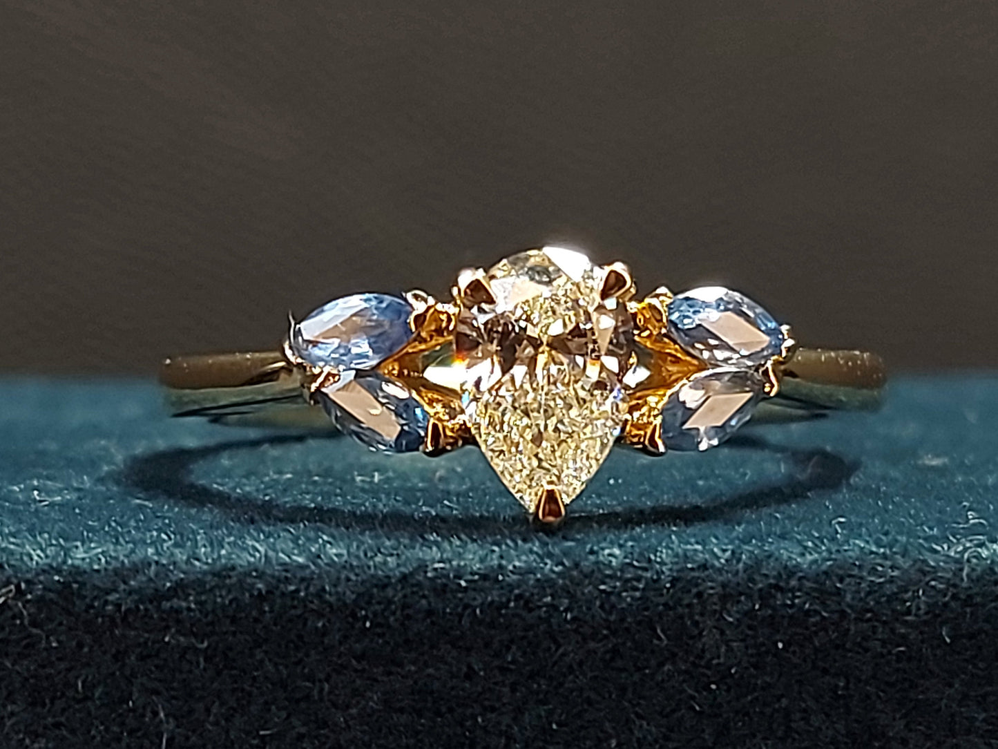 0.8 Ct Pear Natural Diamond with Sapphire Cluster Engagement Ring Pear cut Moissanite engagement ring in Gold or Platinum — custom handcrafted by Forever For Love