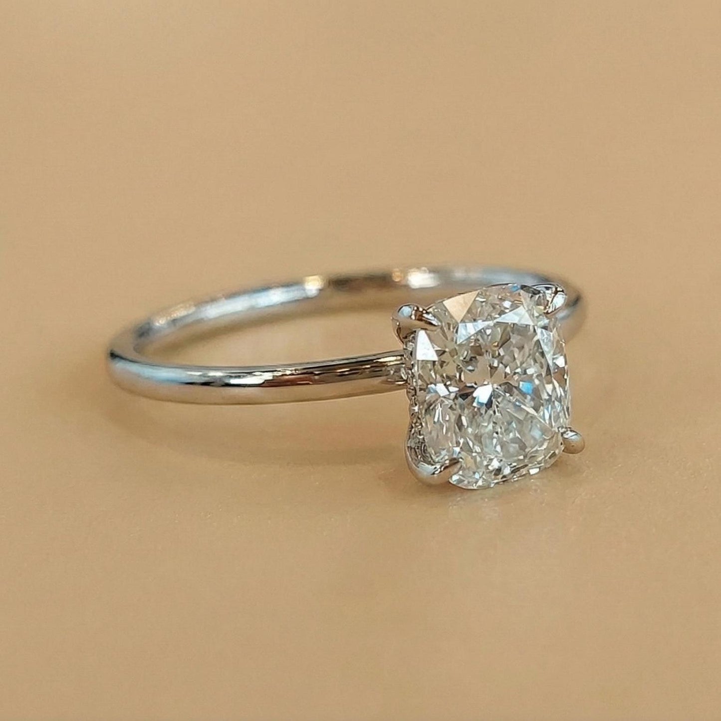 1.5 Ct IGI Certified Cushion Lab Diamond Hidden Halo Ring Cushion cut 1Ct Moissanite Brilliant Cut engagement ring in 935 Argentium Silver — custom handcrafted by Forever For Love