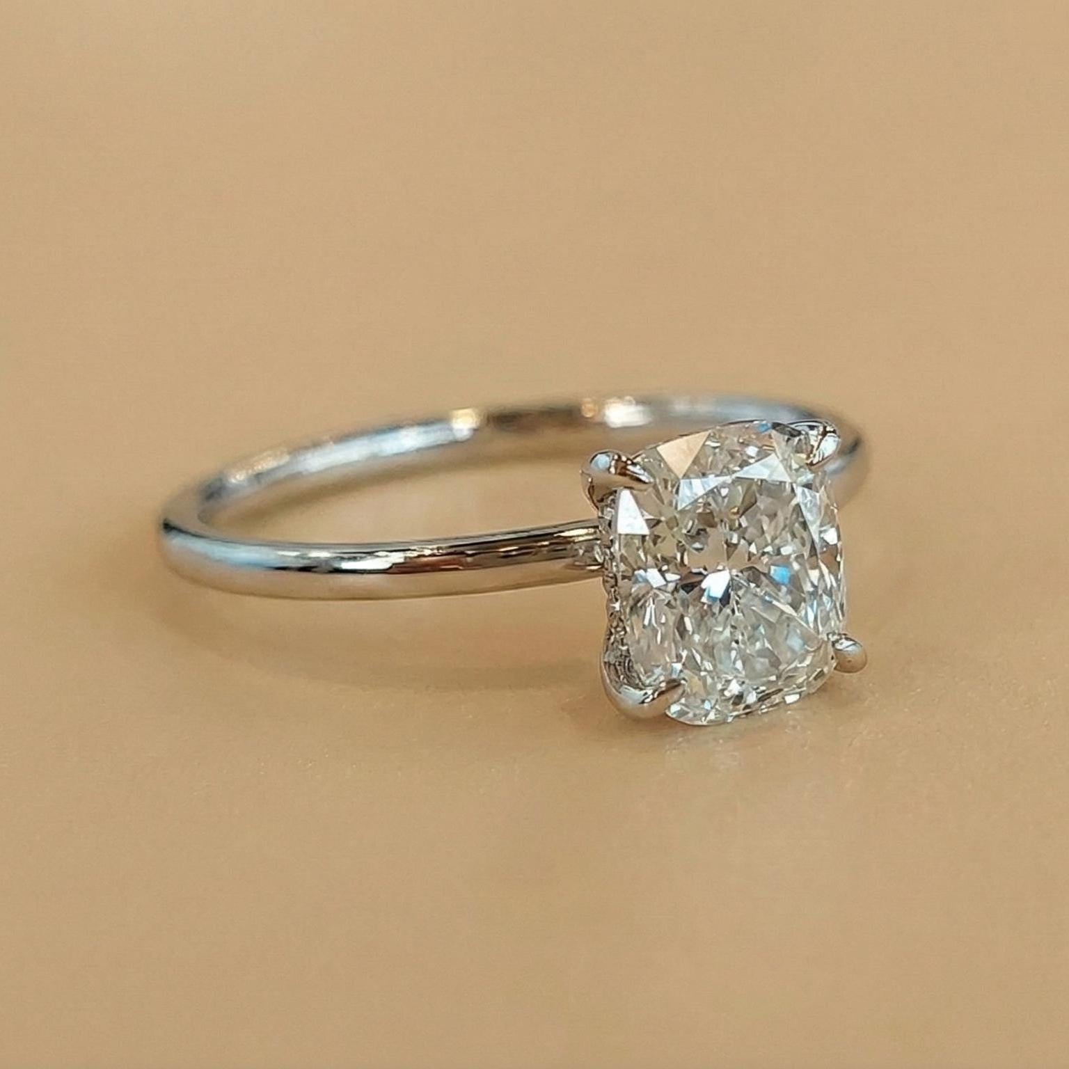 1.5 Ct IGI Certified Cushion Lab Diamond Hidden Halo Engagement Ring