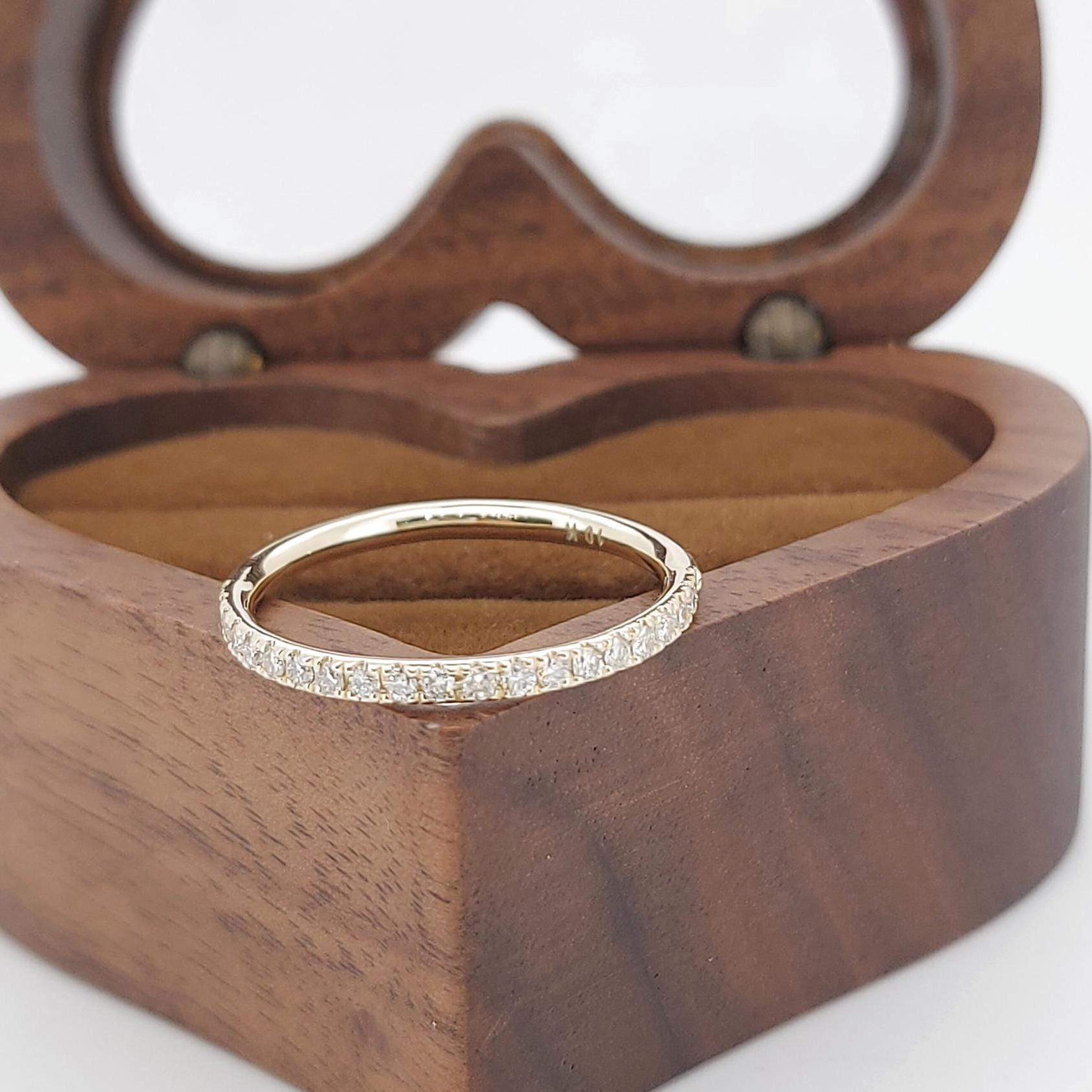 Solid gold 1.7mm wide Half Eternity Ring, stacking UK Hallmark Wedding Band- moissanite wedding band - matching wedding band
