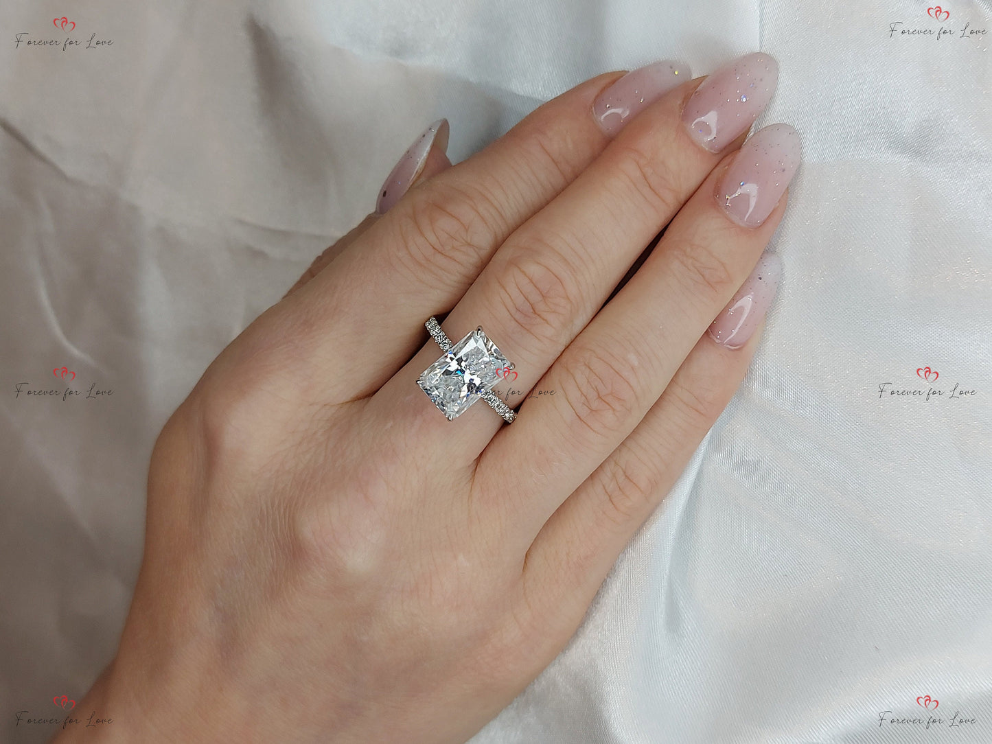 5 Ct Radiant Moissanite Solitaire Engagement Ring Radiant cut 1Ct Moissanite Brilliant Cut engagement ring in 935 Argentium Silver — custom handcrafted by Forever For Love