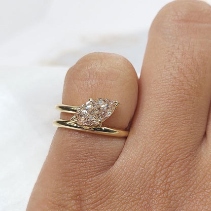 Pink Marquise Cut Lab Created Diamond Engagement Ring IGI Certified Diamond, Vivid Baby Pink Ring, Unique design, Wedding Gift For Her.