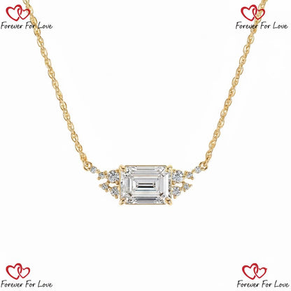 Pendentif solitaire avec chaîne en or jaune 14 carats, diamant de laboratoire, taille émeraude, 2 carats, couleur E/pureté VVS2, certifié IGI. Le cadeau parfait