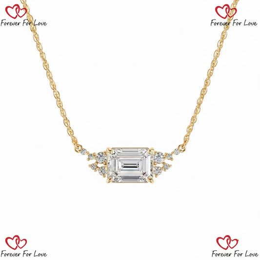2Carat E/VVS2 IGI Certified Emerald Cut Diamond Solitaire Pendant with Chain. 14k Yellow Gold, Lab Grown Diamond, Perfect gift