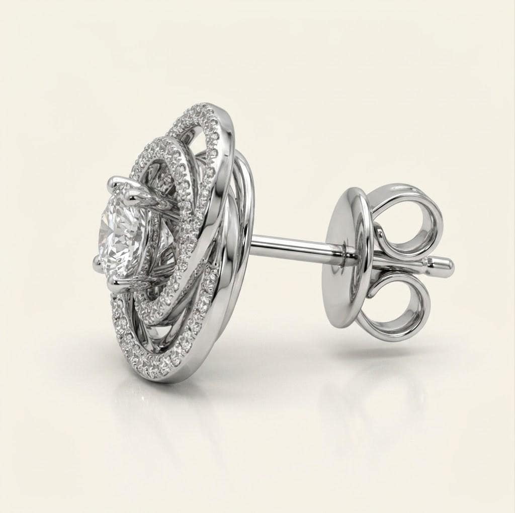 Ohrstecker mit 1 TCW Swirl Diamanten, runde Brillanten, florale Spiral-Diamantohrringe, 14K Massivgold, Alltags-Ohrringe, perfektes Geschenk Moissanite engagement ring in Gold or Platinum — custom handcrafted by Forever For Love