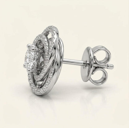 Ohrstecker mit 1 TCW Swirl Diamanten, runde Brillanten, florale Spiral-Diamantohrringe, 14K Massivgold, Alltags-Ohrringe, perfektes Geschenk