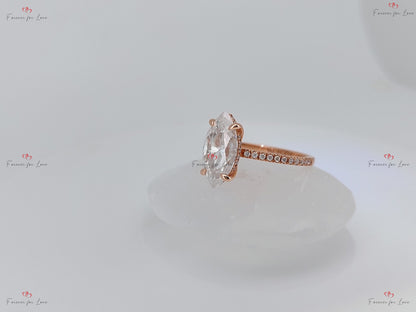 4 Ct Marquise Diamond, Moissanite Hidden Halo Engagement Ring