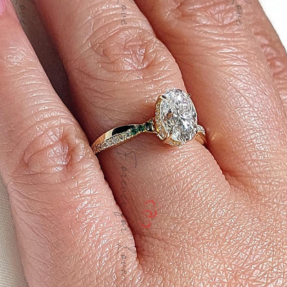 Oval Moissanite and Diamond Engagement Ring,Bridal Promise Ring 1.5 Ct Moissanite in 14k Gold Diamond Twisted band Gift for her.