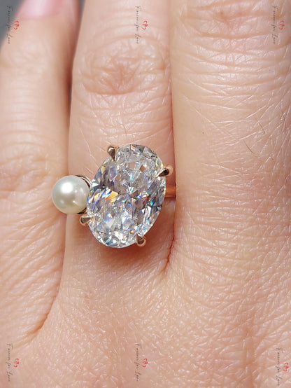 5 Ct Oval Moissanite, Pearl Engagement Ring