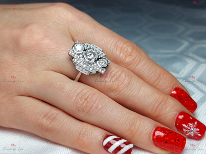 Round Lab Diamond Three Stone Engagement Ring