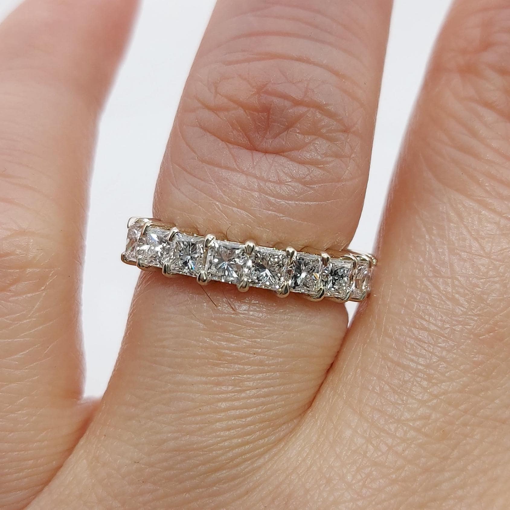 Princess cut Lab Grown Diamond Wedding Band, Anniversary Band for her, Nine stone Half Eternity Band, Stackable Matching Band Gift for her.